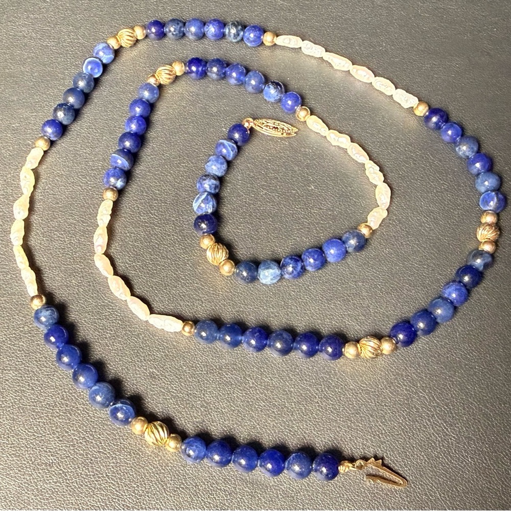 Vintage Lapis Lazuli Pearl Necklace